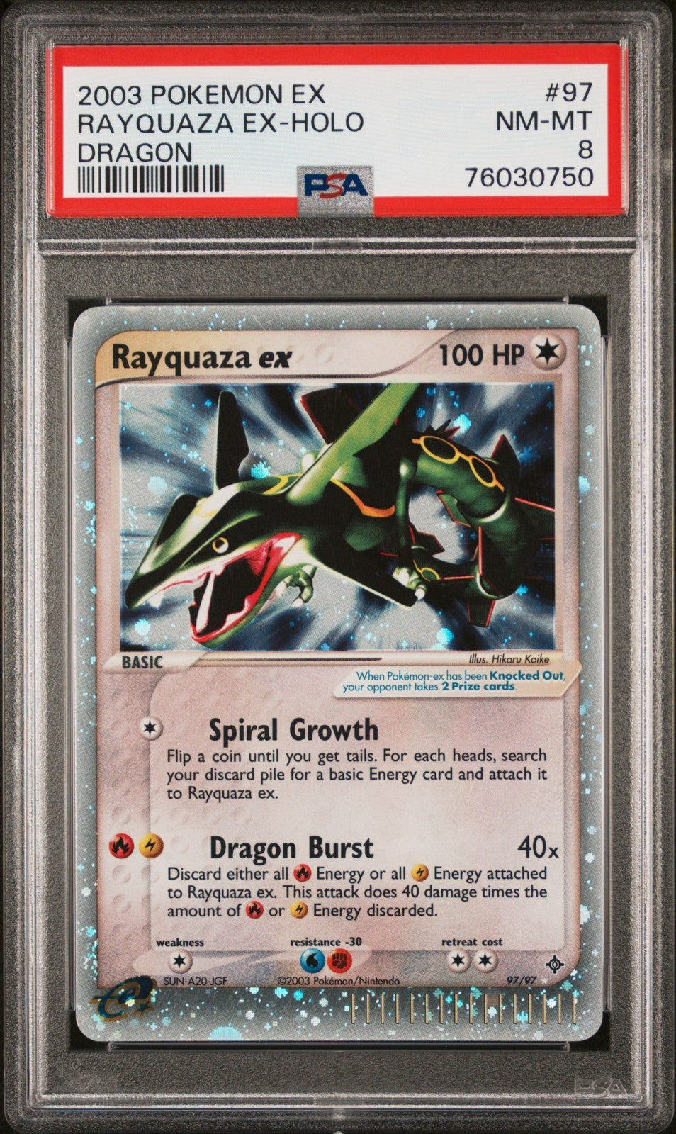 Pokemon Rayquaza ex 97/97 PSA 8 NM-MT EX Dragon Holo Rare E-series 2003