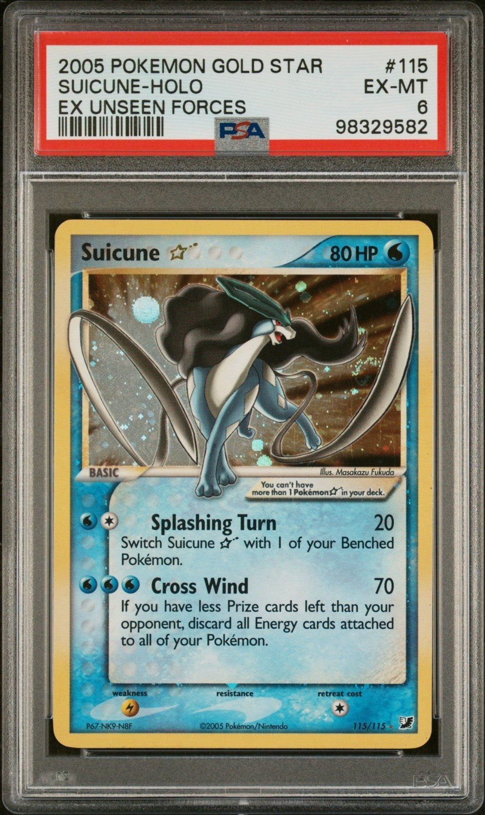 Pokemon Suicune Gold Star 115/115 PSA 6 EX-MT EX Unseen Forces Holo Rare 2005