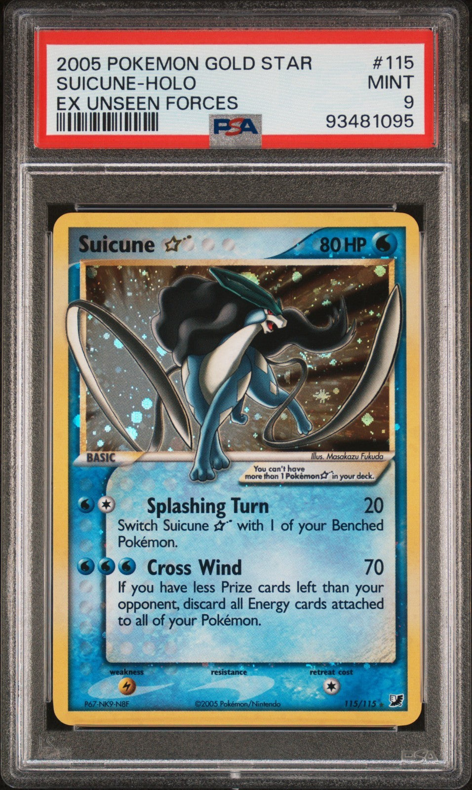 Pokemon Suicune Gold Star 115/115 PSA 9 Mint EX Unseen Forces 2005
