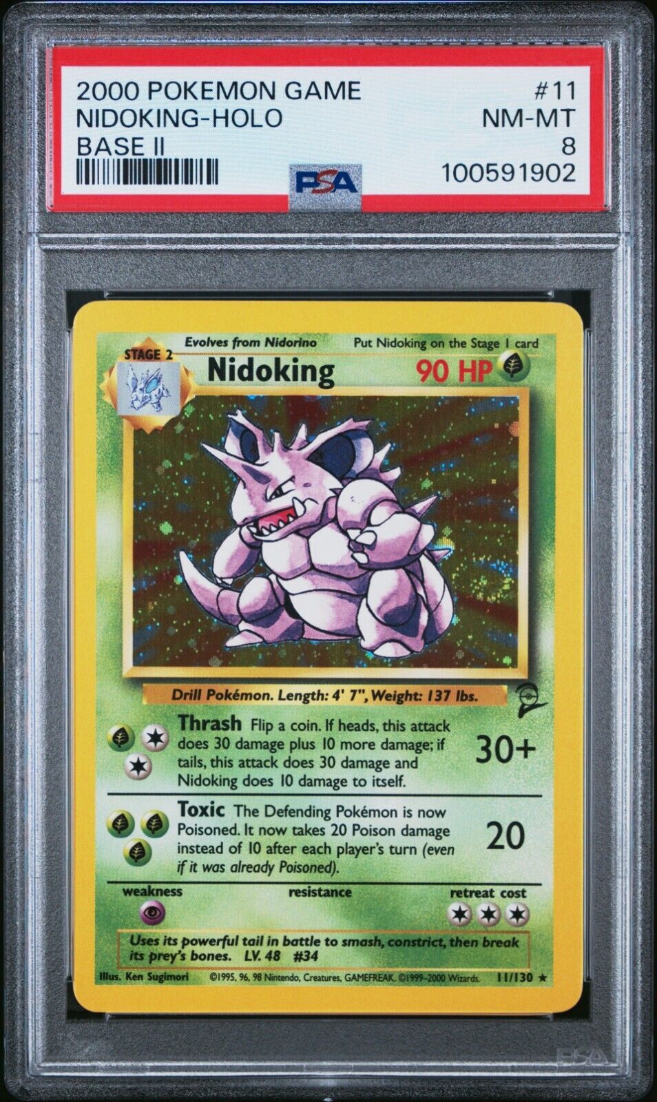 Pokemon Nidoking 11/130 PSA 8 NM-MT Base Set 2 Holo Rare 2000 WOTC