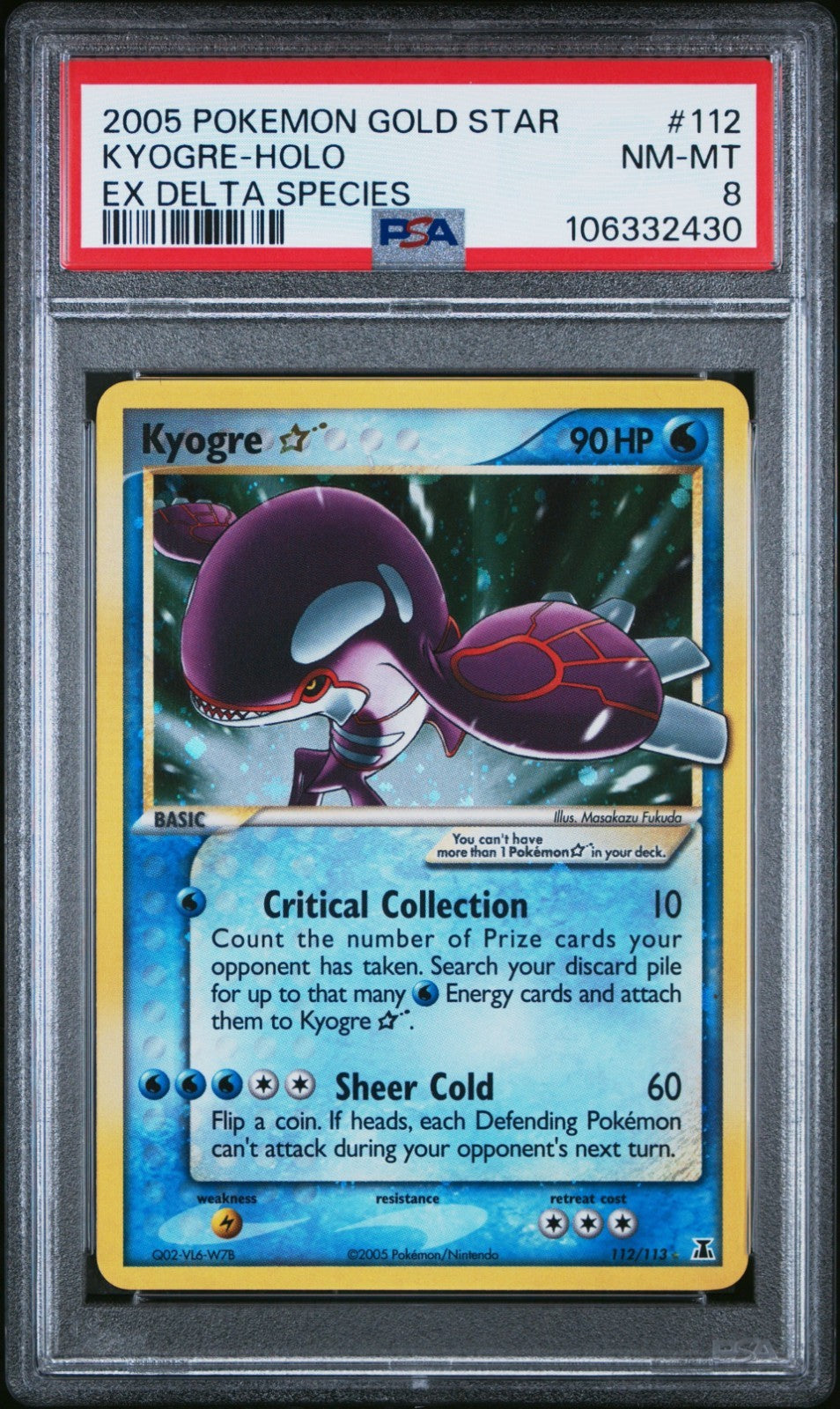 Pokemon Kyogre Gold Star 112/113 PSA 8 NM-MT EX Delta Species Holo Rare 2005