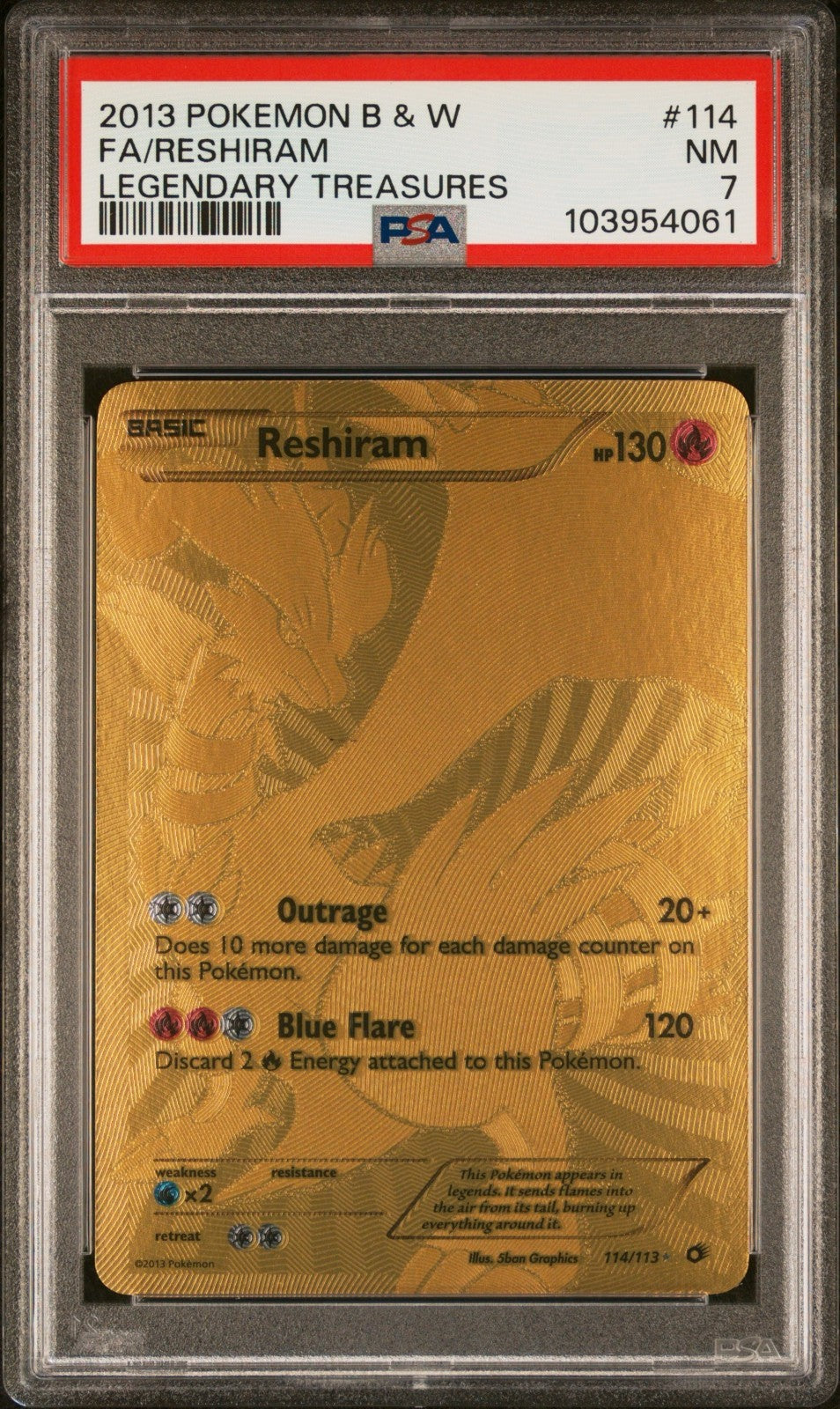 Pokemon Reshiram 114/113 PSA 7 NM BW Legendary Treasures Gold Full Art 2013
