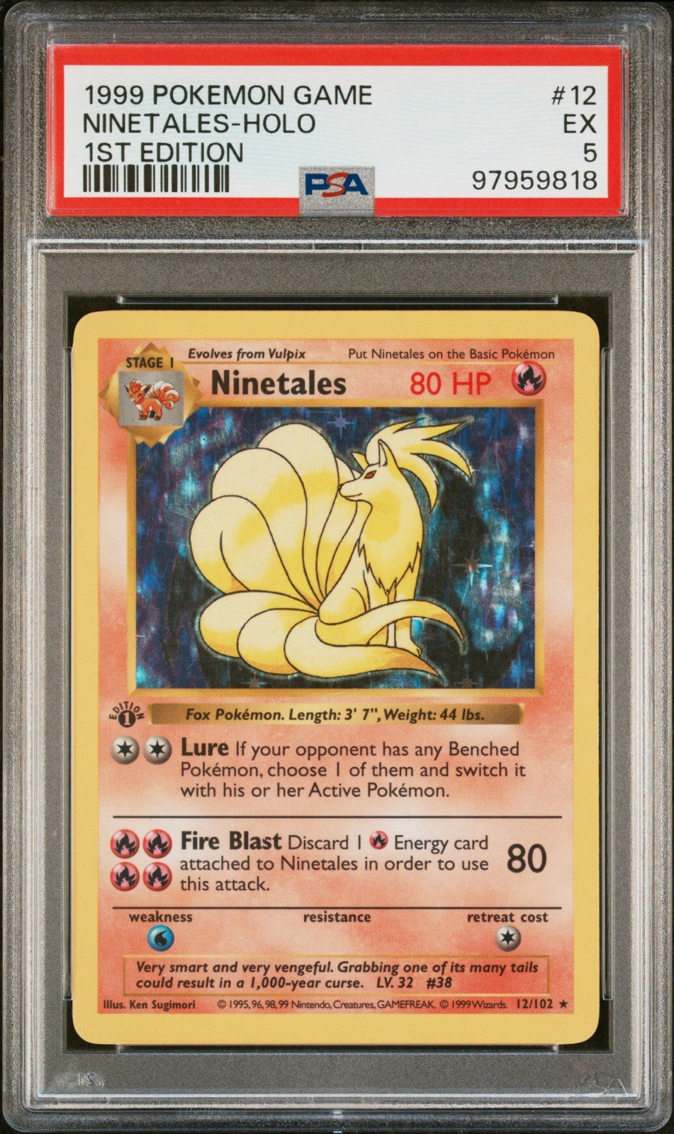 Pokemon Ninetales 12/102 PSA 5 EX Base Set Holo Rare 1st Edition 1999