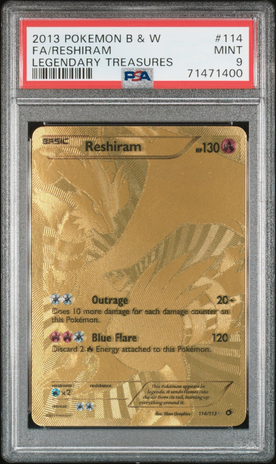 Pokemon Reshiram 114/113 PSA 9 Mint BW Legendary Treasures Gold Full Art 2013