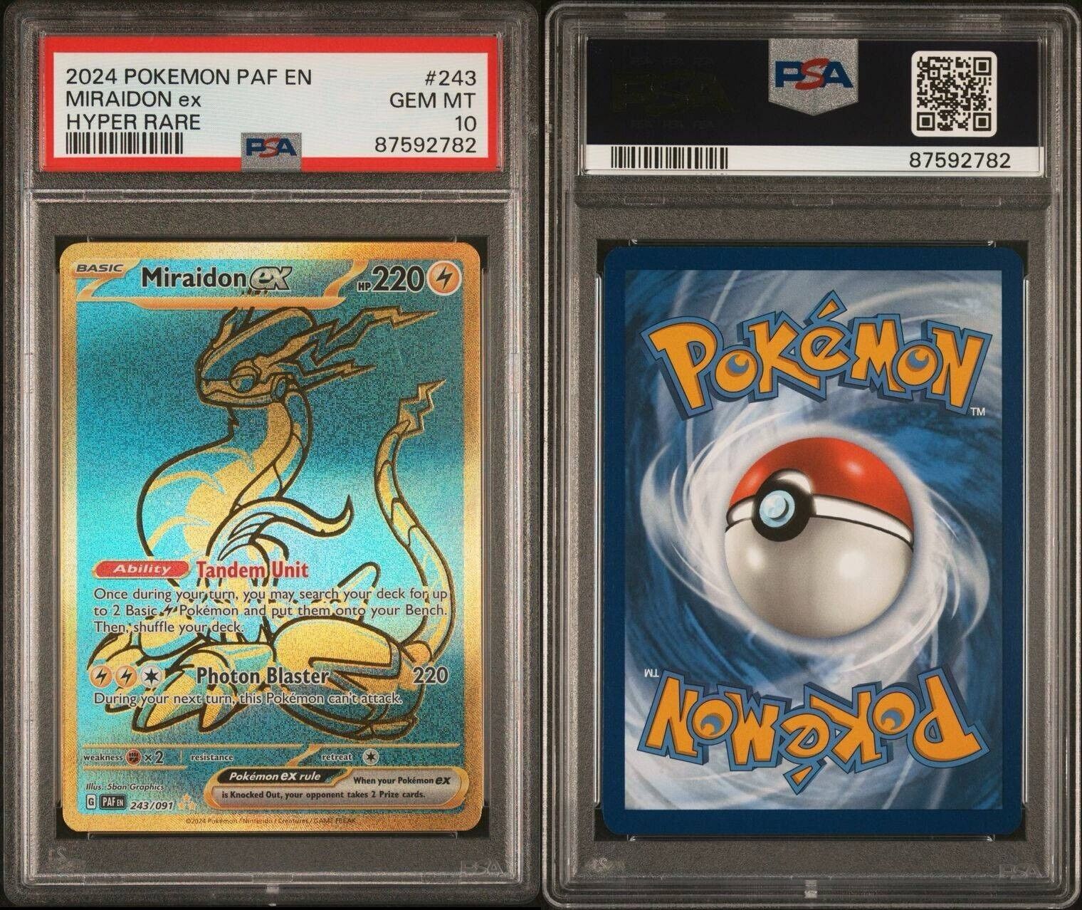 Pokemon Miraidon ex 243/091 PSA 10 Gem Mint Paldean Fates Hyper Rare Gold FA