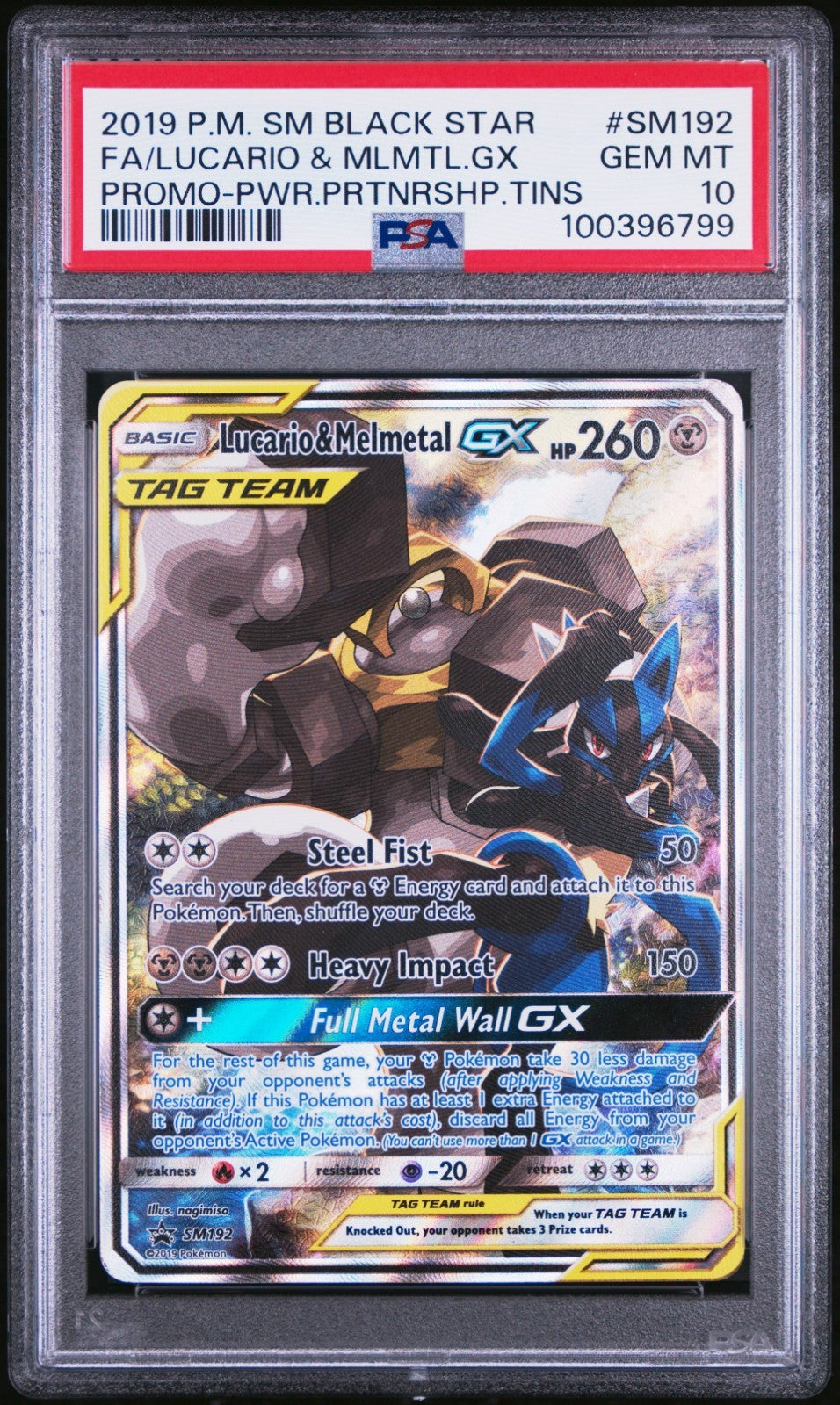 Pokemon Lucario & Melmetal GX SM192 PSA 10 Gem Mint Power Tin Promo Alt Art FA