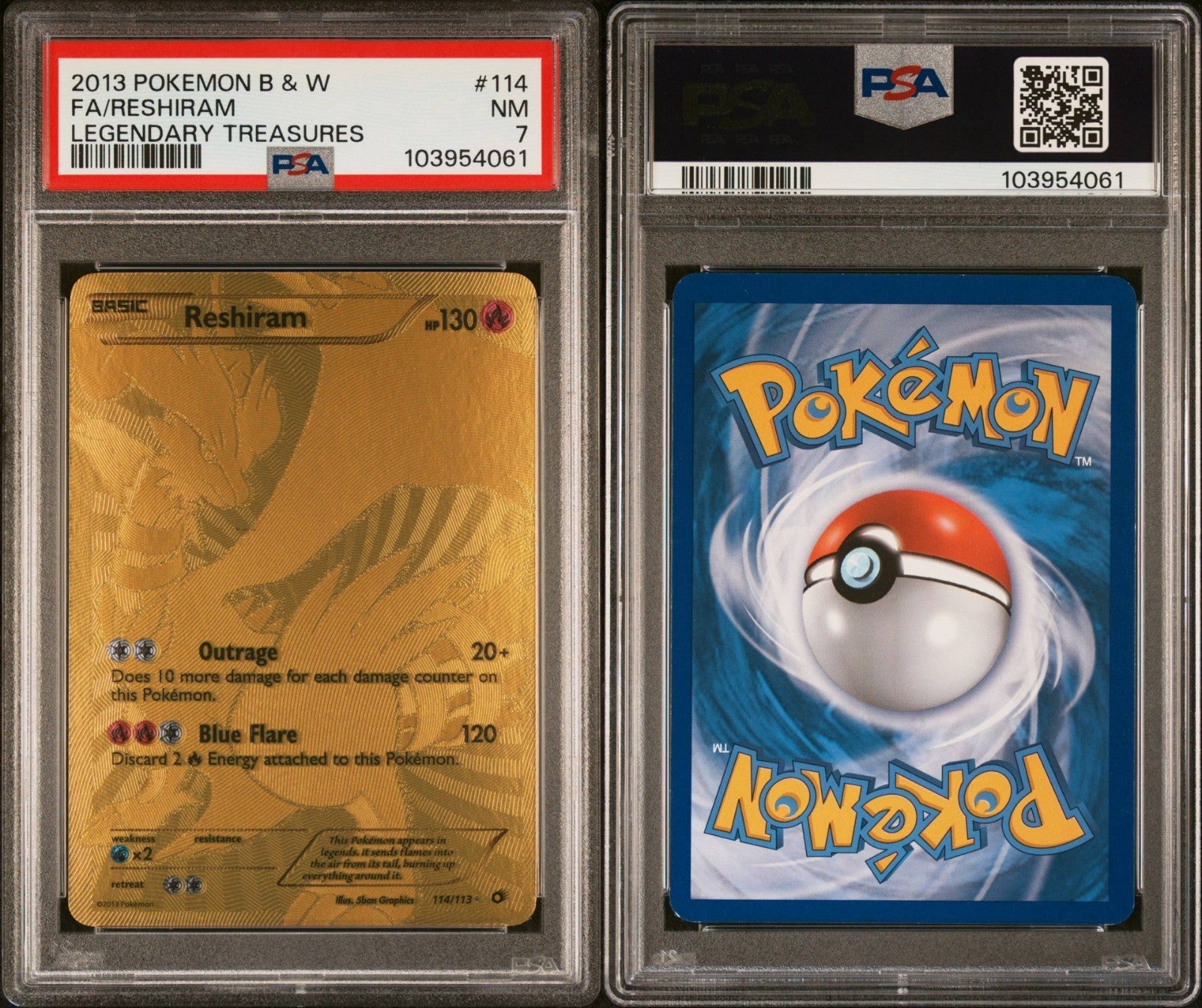 Pokemon Reshiram 114/113 PSA 7 NM BW Legendary Treasures Gold Full Art 2013