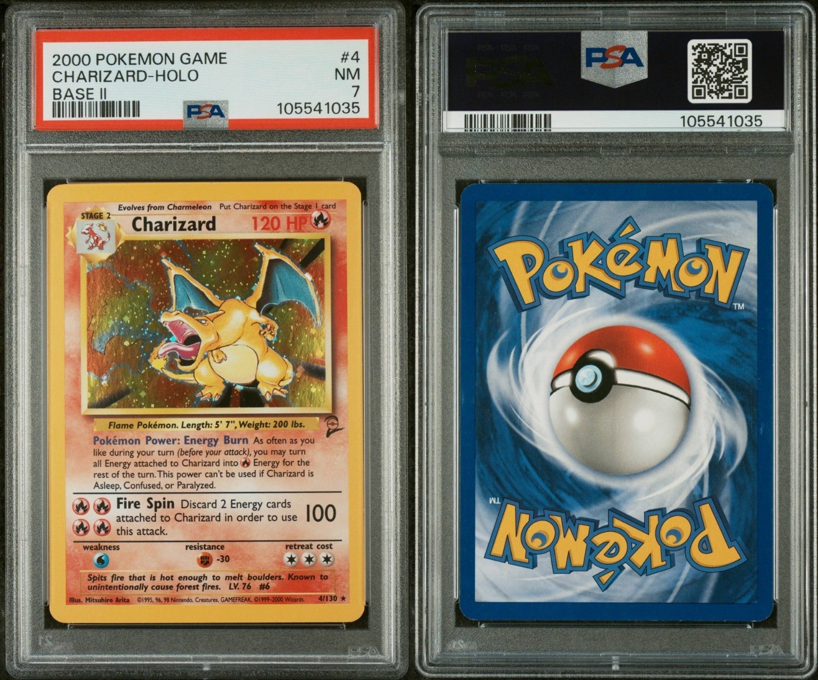 Pokemon Charizard 4/130 PSA 7 NM Base Set 2 Holo Rare 2000 WOTC