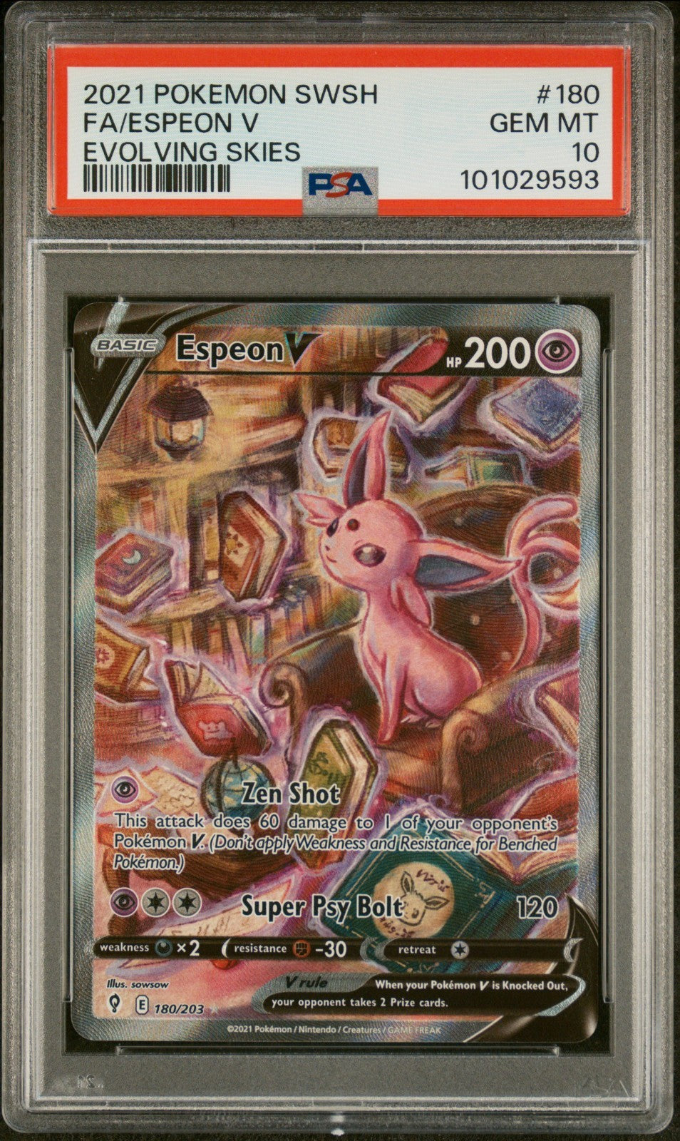 Pokemon Espeon V 180/203 PSA 10 Gem MInt SWSH Evolving Skies Full Art 2021