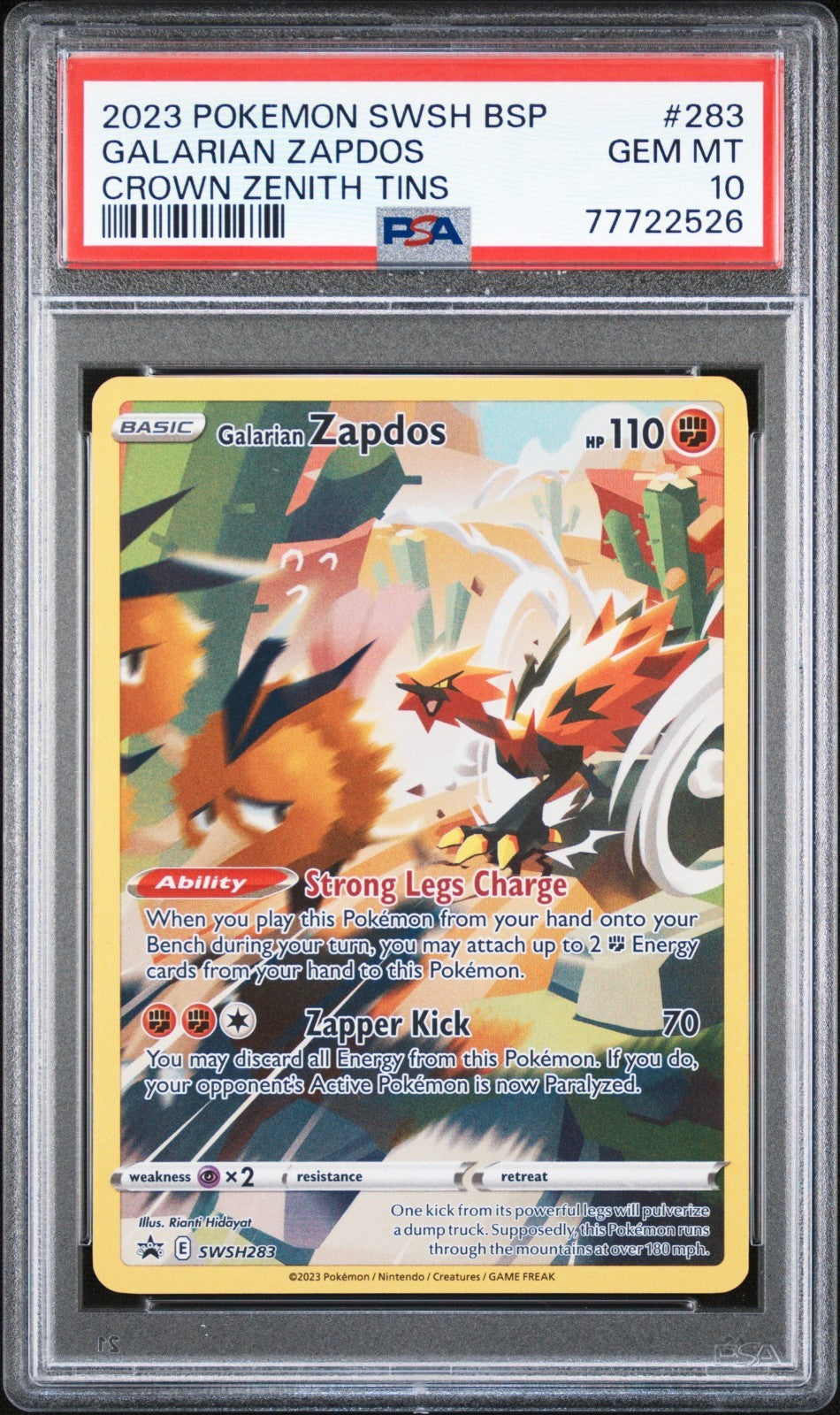 Pokemon Galarian Zapdos SWSH283 PSA 10 Gem Mint Crown Zenith Promo Full Art