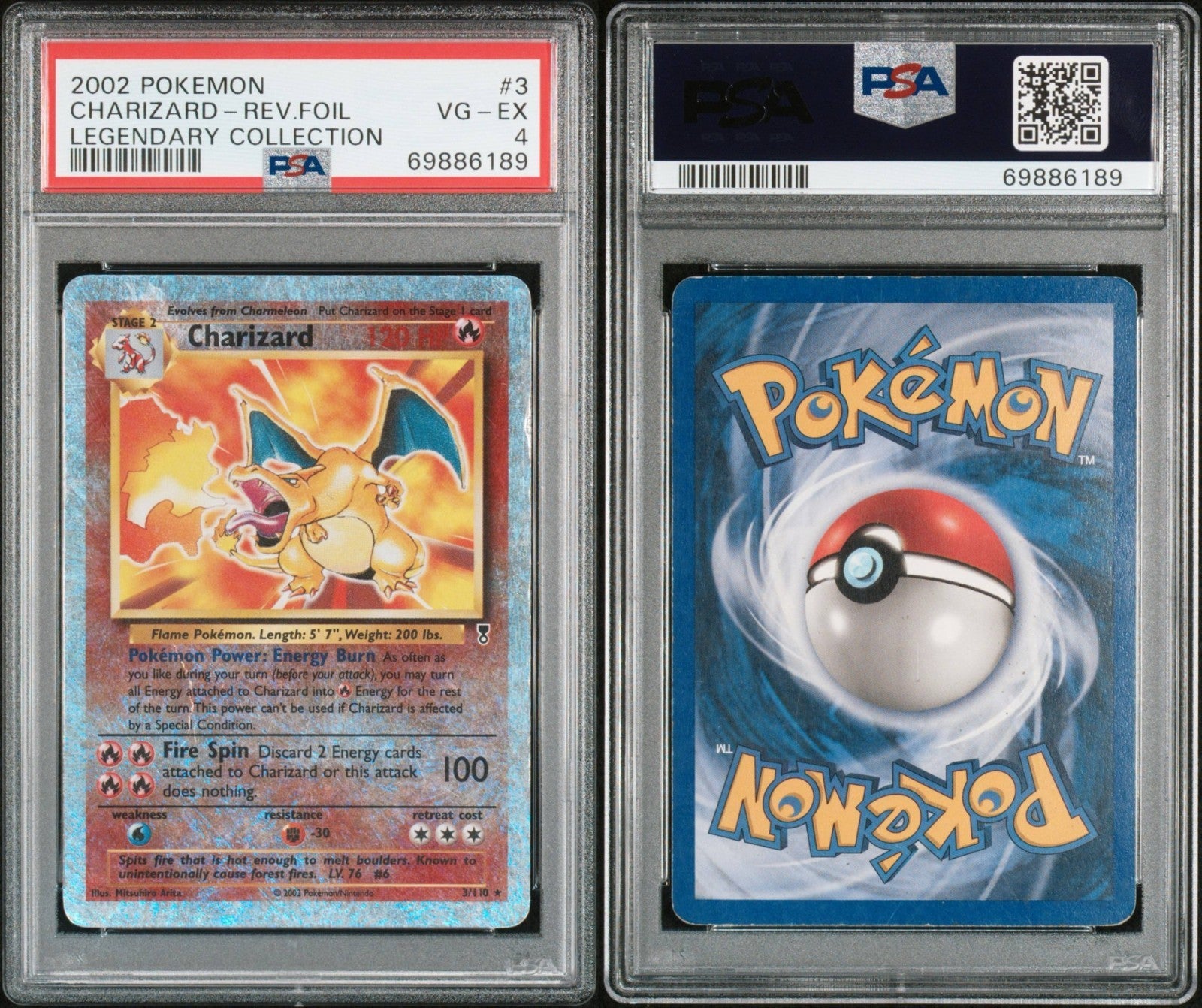 Pokemon Charizard 3/110 PSA 4 Legendary Collection Reverse Foil Holo 2002