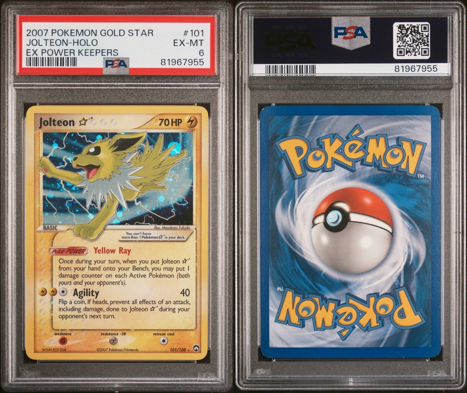 Pokemon Jolteon Gold Star 101/108 PSA 6 EX-MT EX Power Keepers Holo Rare 2007