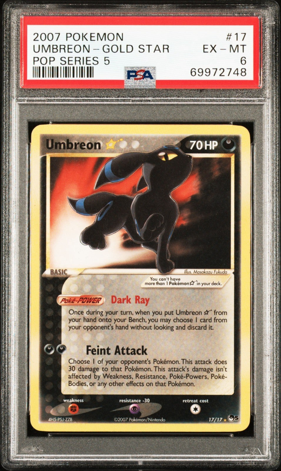 Pokemon Umbreon Gold Star 17/17 PSA 6 EX-MT Pop Series 5 2007 Grail Pop 70