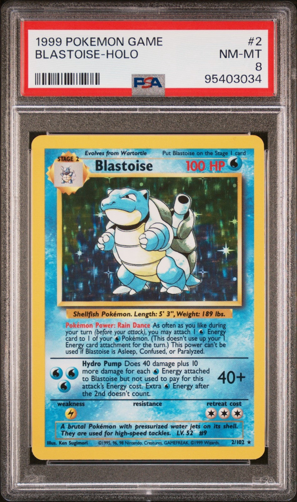 Pokemon Blastoise 2/102 PSA 8 NM-MT Base Set Holo Rare Unlimited 1999