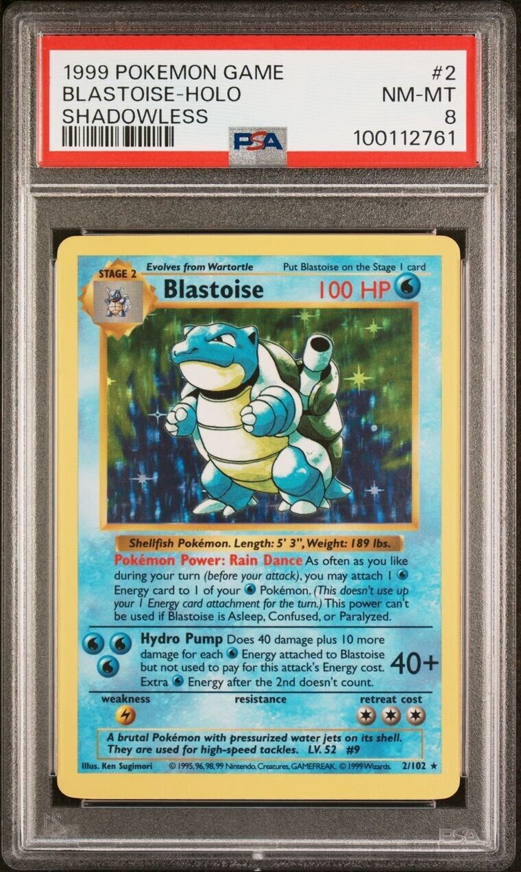 Pokemon Blastoise 02/102 PSA 8 NM-MT Base Set Shadowless Holo Rare 1999 WOTC