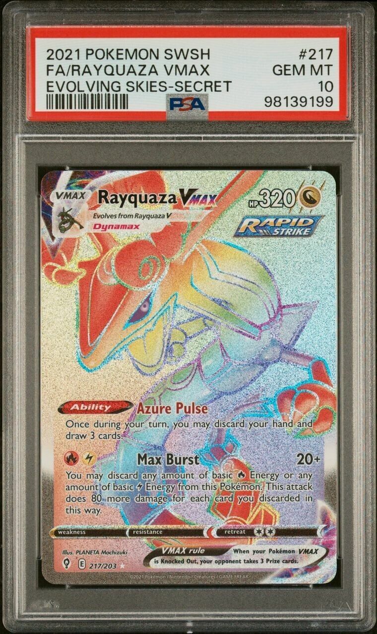 Pokemon Rayquaza VMAX 217/203 PSA 10 Gem Mint Evolving Skies Rainbow Secret Rare