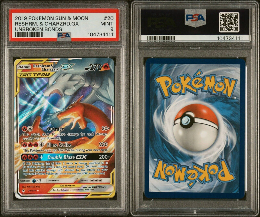 Pokemon Reshiram Charizard GX 20/214 PSA 9 Mint SM Unbroken Bonds Tag Team 2019