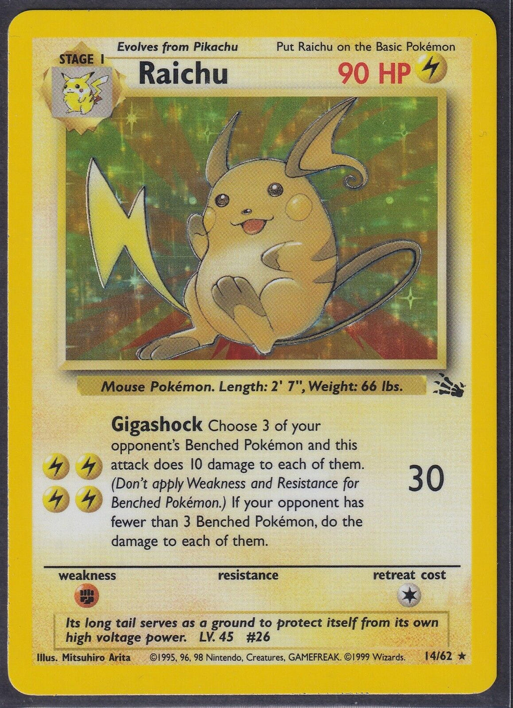 Pokemon Raichu 14/62 1999 Fossil Holo Rare WOTC Vintage NM