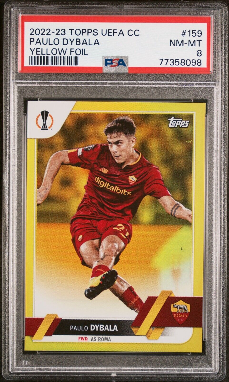 Topps UEFA Paulo Dybala #159 Auto /299 PSA 8 NM-MT Yellow Foil