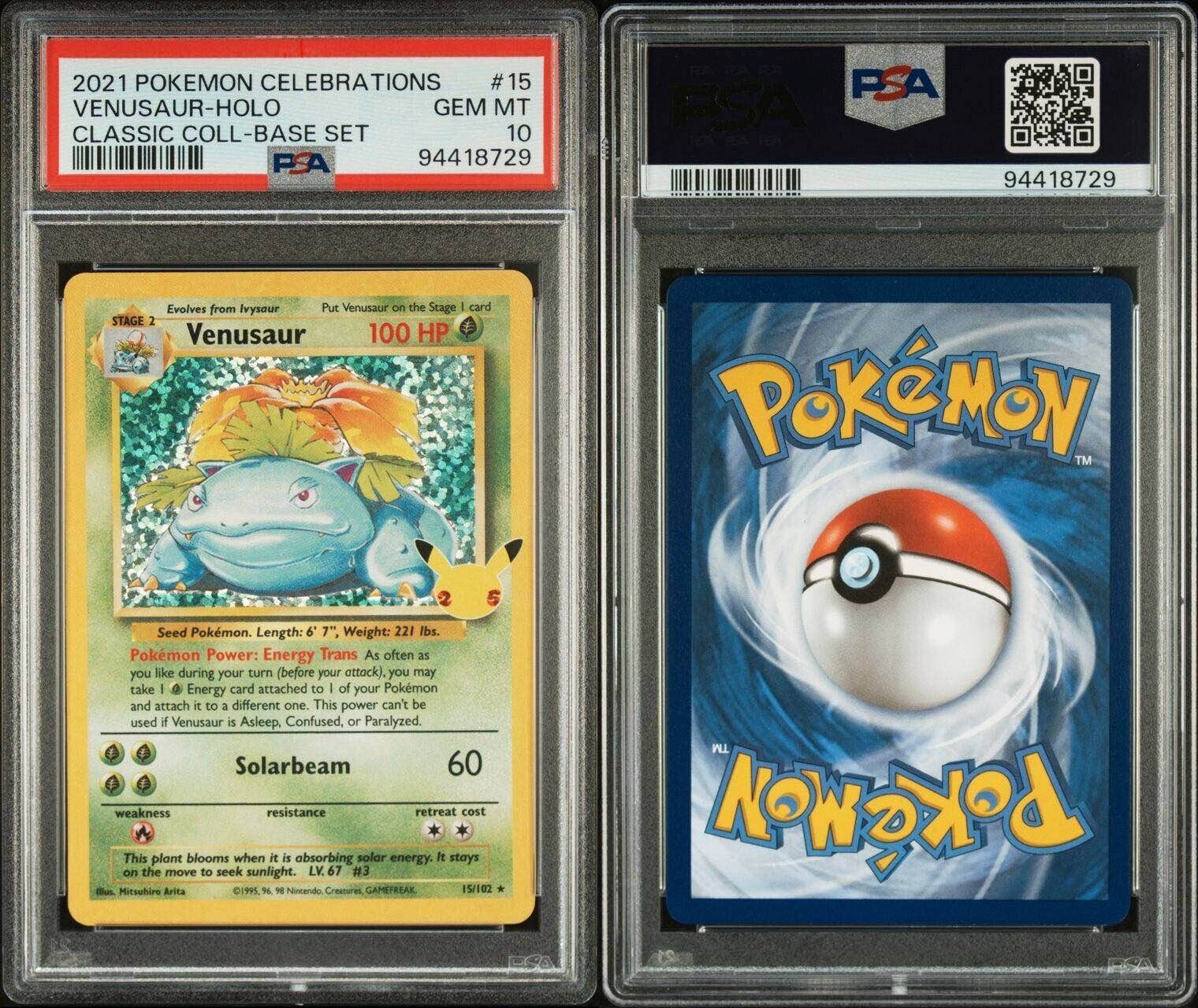 Pokemon Venusaur 15/102 PSA 10 Gem Mint Celebrations Holo Rare Classic Coll.