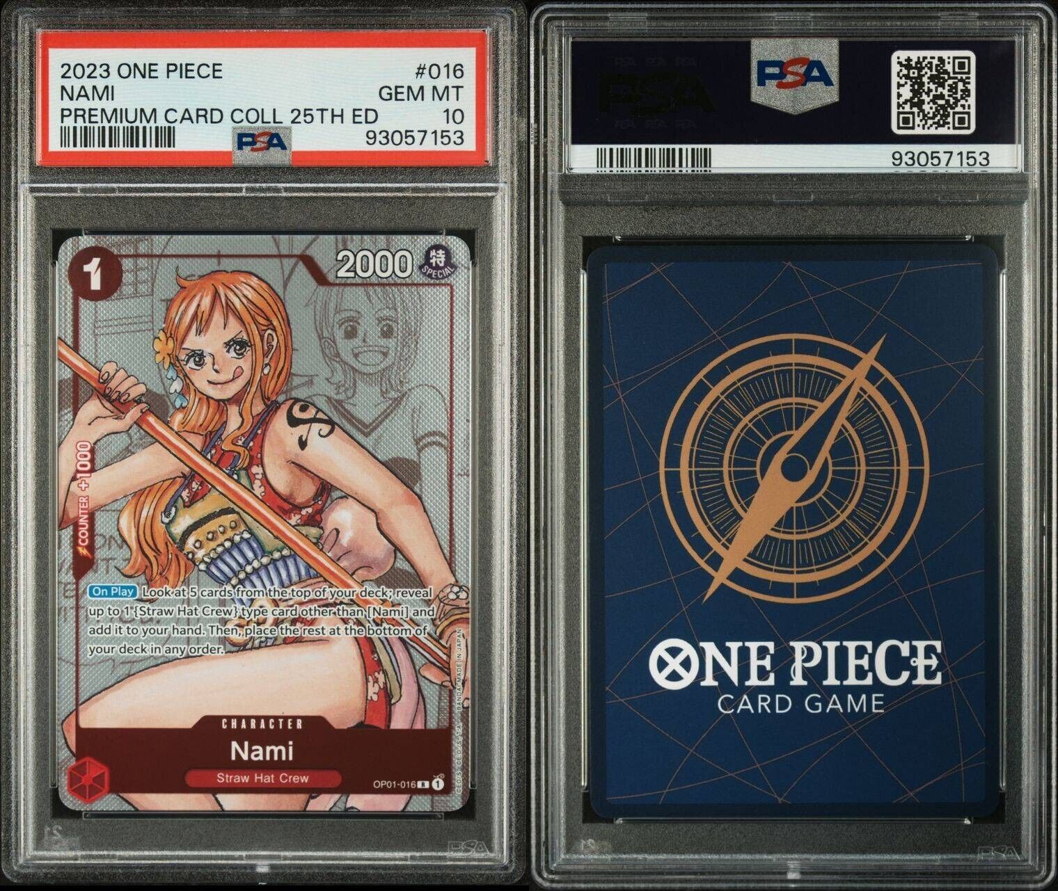 One Piece Nami OP01-016 PSA 10 Gem Mint Premium Card Collection 25th ED Alt Art