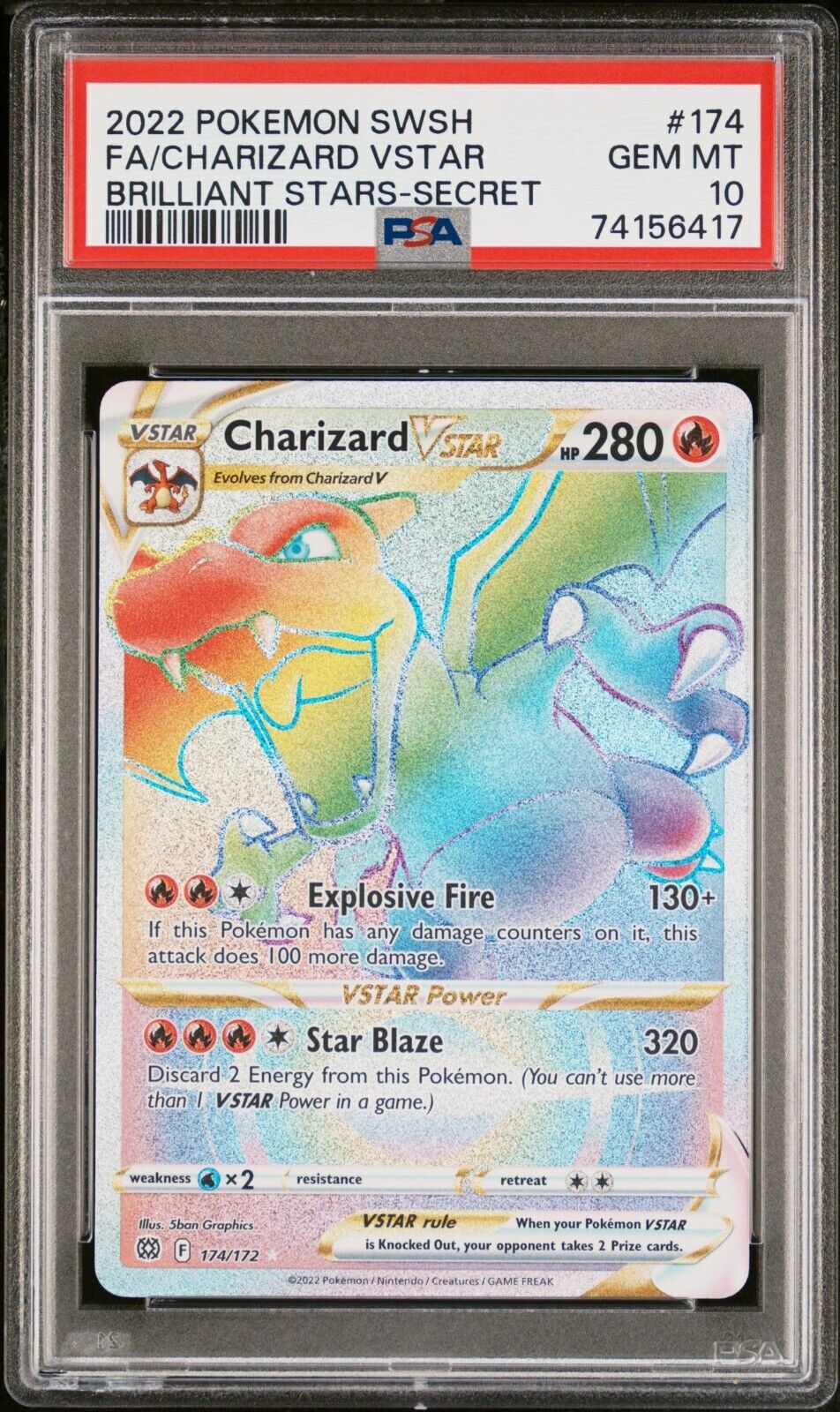 Pokemon Charizard VSTAR 174/172 PSA 10 Gem Mint SWSH Brilliant Stars Secret FA