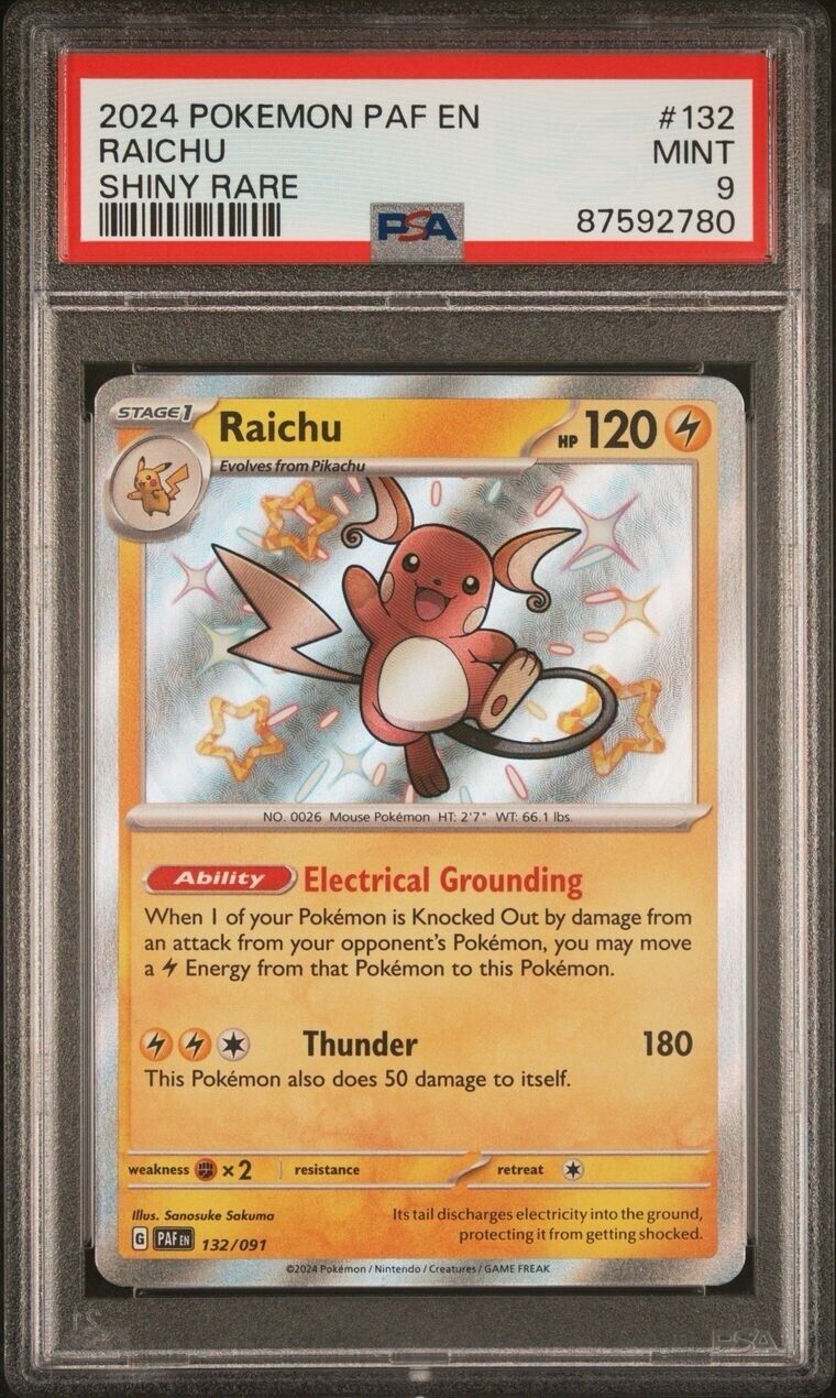 Pokemon Raichu 132/091 PSA 9 Mint Paldean Fates Shiny Holo Rare