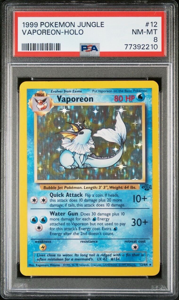 Pokemon Vaporeon 12/64 PSA 8 NM-MT Jungle Unlimited Holo Rare 1999 WOTC