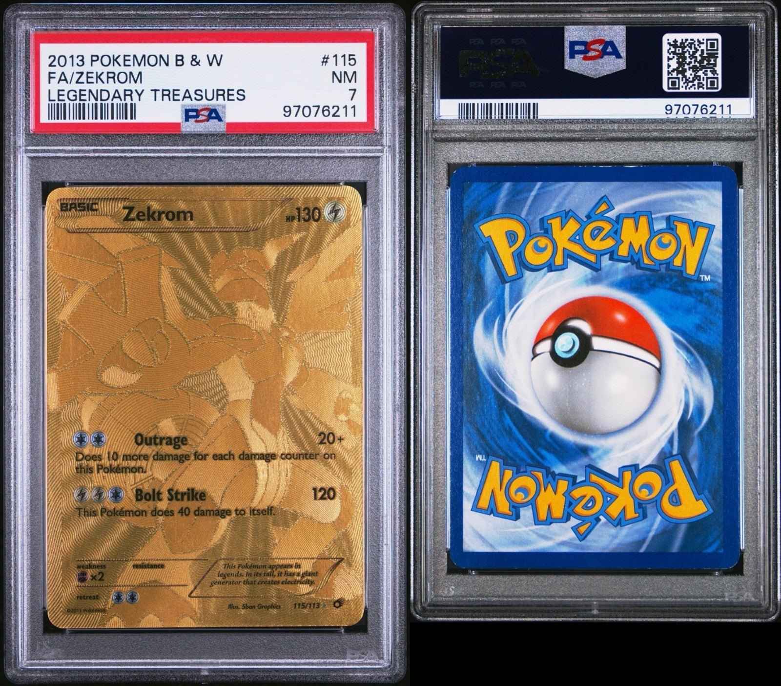 Pokemon Zekrom 115/113 PSA 7 NM BW Legendary Treasures Gold Secret Rare Full Art