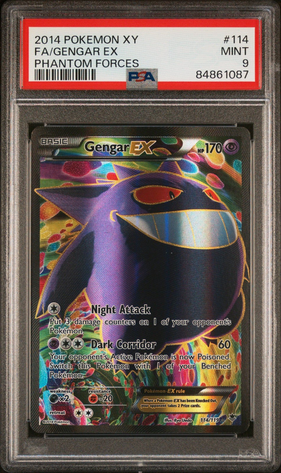 Pokemon Gengar EX 114/119 PSA 9 Mint XY Phantom Forces Full Art 2014