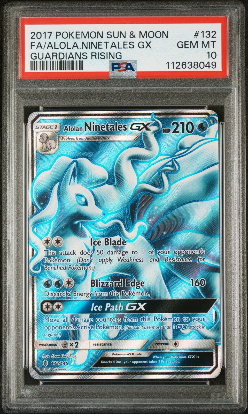 Pokemon Alolan Ninetales GX 132/145 PSA 10 Gem Mint SM Guardians Rising Full Art
