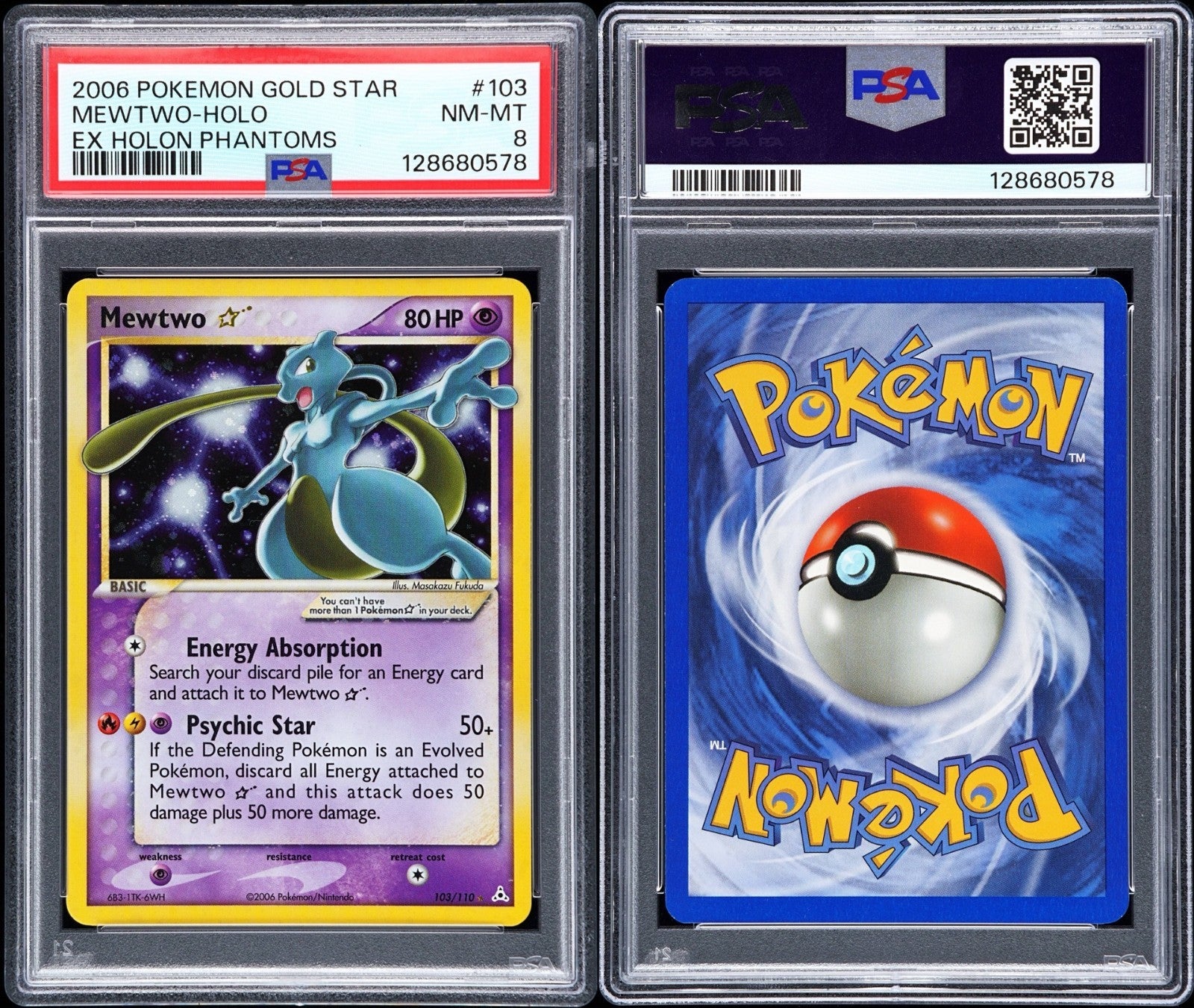 Pokemon Mewtwo Gold Star 103/110 PSA 8 NM-MT EX Holon Phantoms Holo Rare 2006