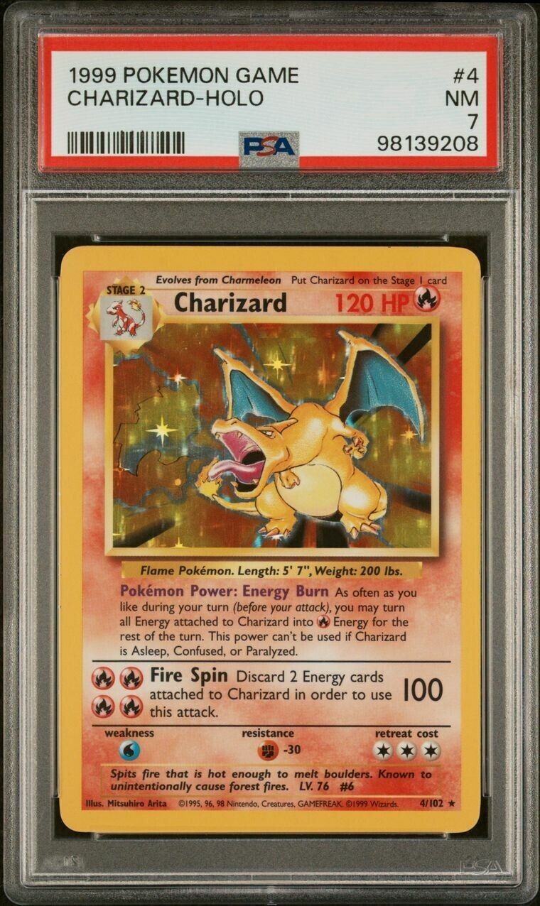 Pokemon Charizard 4/102 PSA 7 NM English Base Set Holo Rare 1999 Unlimited WOTC