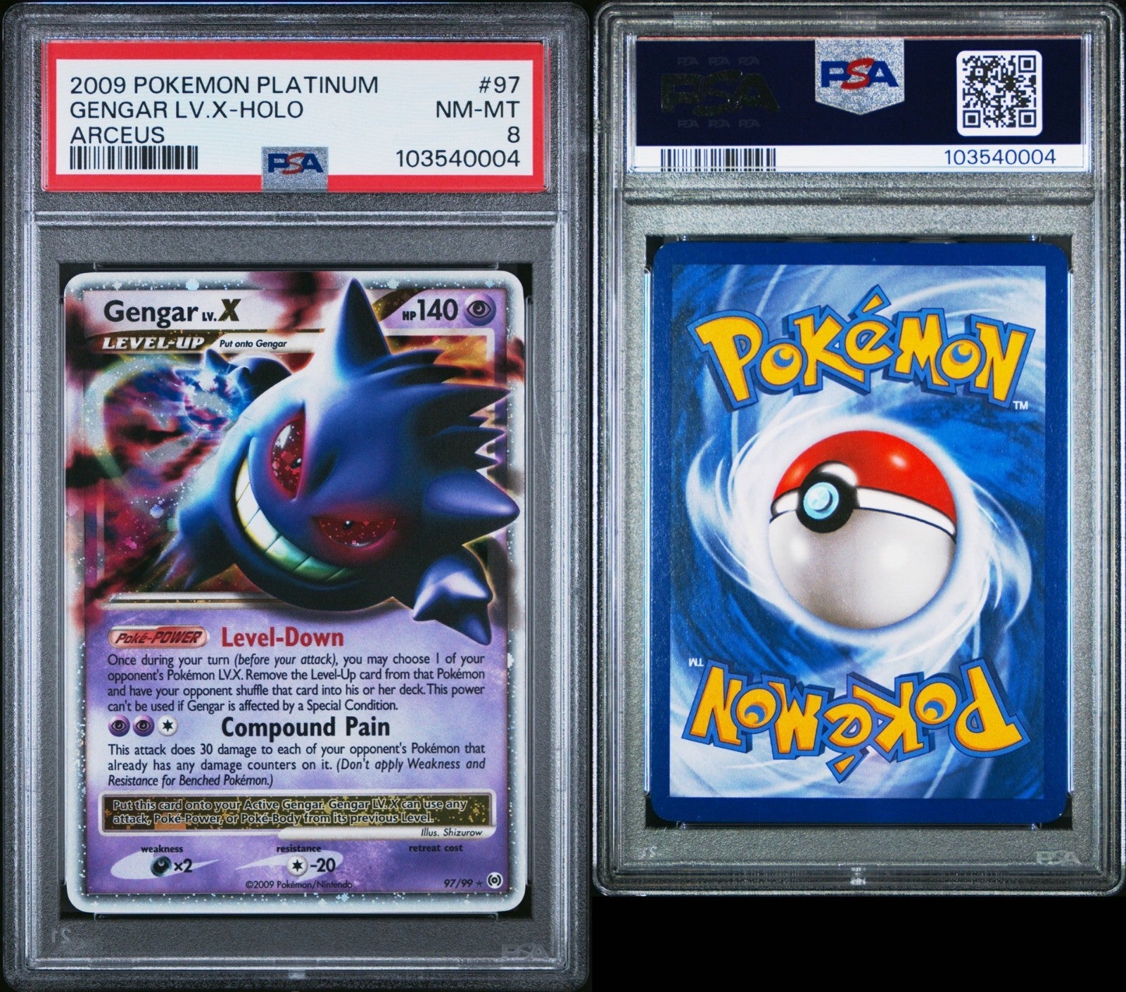 Pokemon Gengar Lv.X 97/99 PSA 8 NM-MT Platinum Arceus Holo 2009