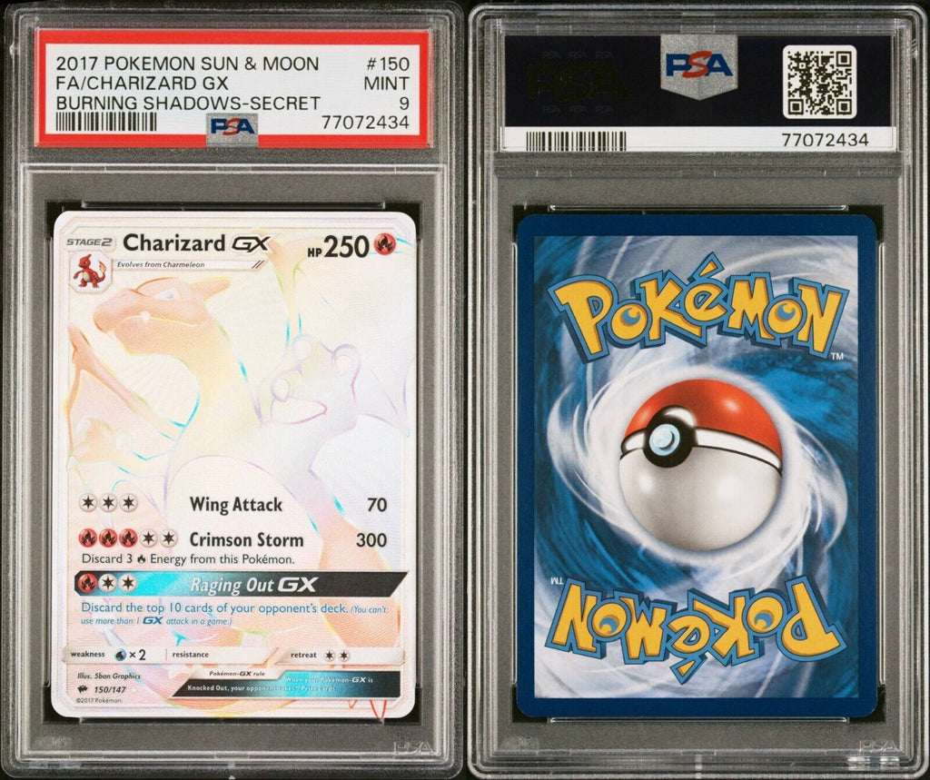 Pokemon Charizard GX 150/147 PSA 9 Mint SM Burning Shadows Secret Rare FA 2017