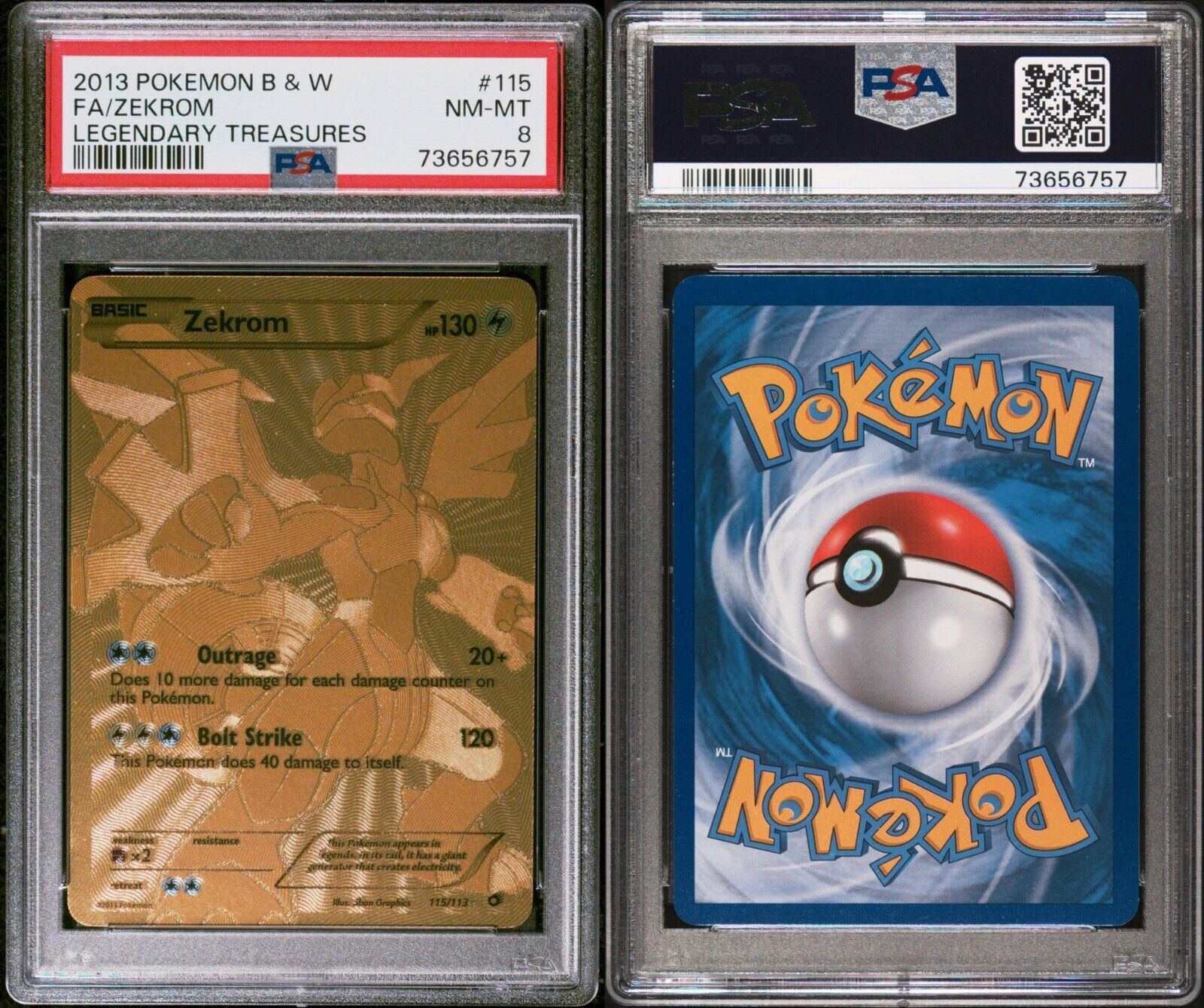 Pokemon Zekrom 115/113 PSA 8 NM-MT BW Legendary Treasures Gold Secret Rare FA