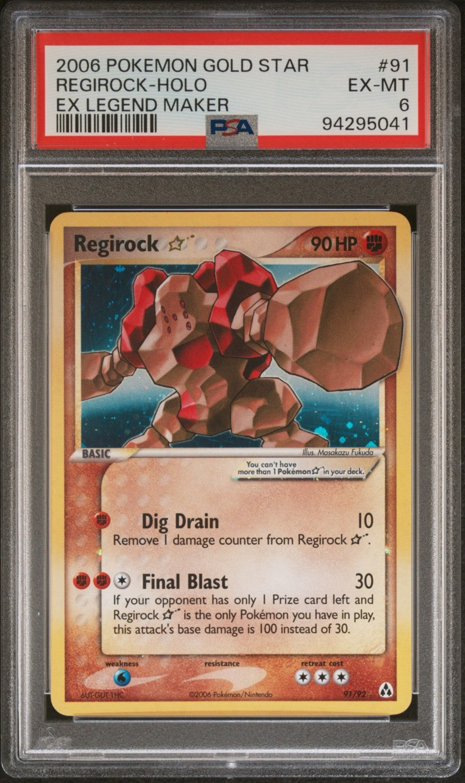 Pokemon Regirock Gold Star 91/92 PSA 6 EX-MT EX Legend Maker Holo Rare 2006
