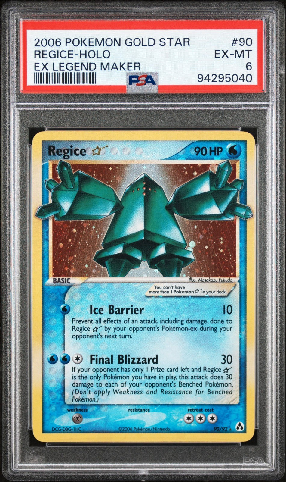 Pokemon Regice Gold Star 90/92 PSA 6 EX-MT EX Legend Maker Holo Rare 2006