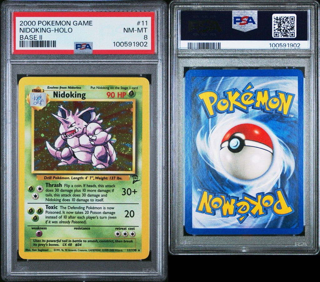 Pokemon Nidoking 11/130 PSA 8 NM-MT Base Set 2 Holo Rare 2000 WOTC