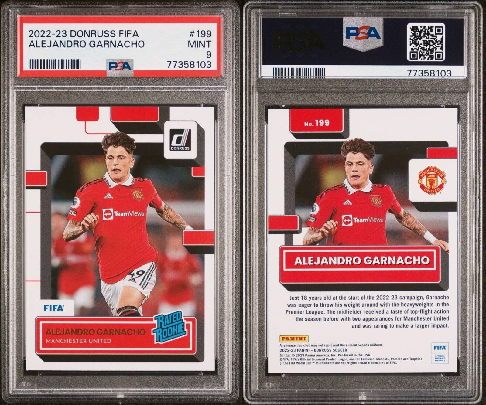Panini Donruss FIFA Alejandro Garnacho #199 PSA 9 Mint Manchester United Rookie