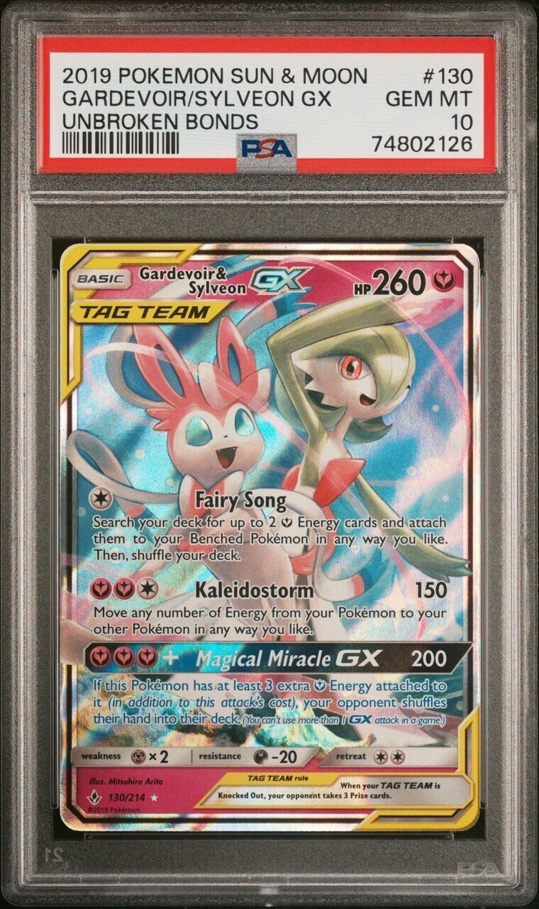 Pokemon Gardevoir & Sylveon GX 130/214 PSA 10 Gem Mint Sun & Moon Unbroken Bonds