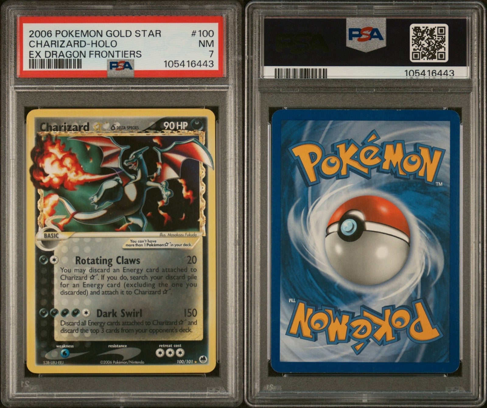 Pokemon Charizard Gold Star 100/101 PSA 7 NM EX Dragon Frontiers Holo 2006