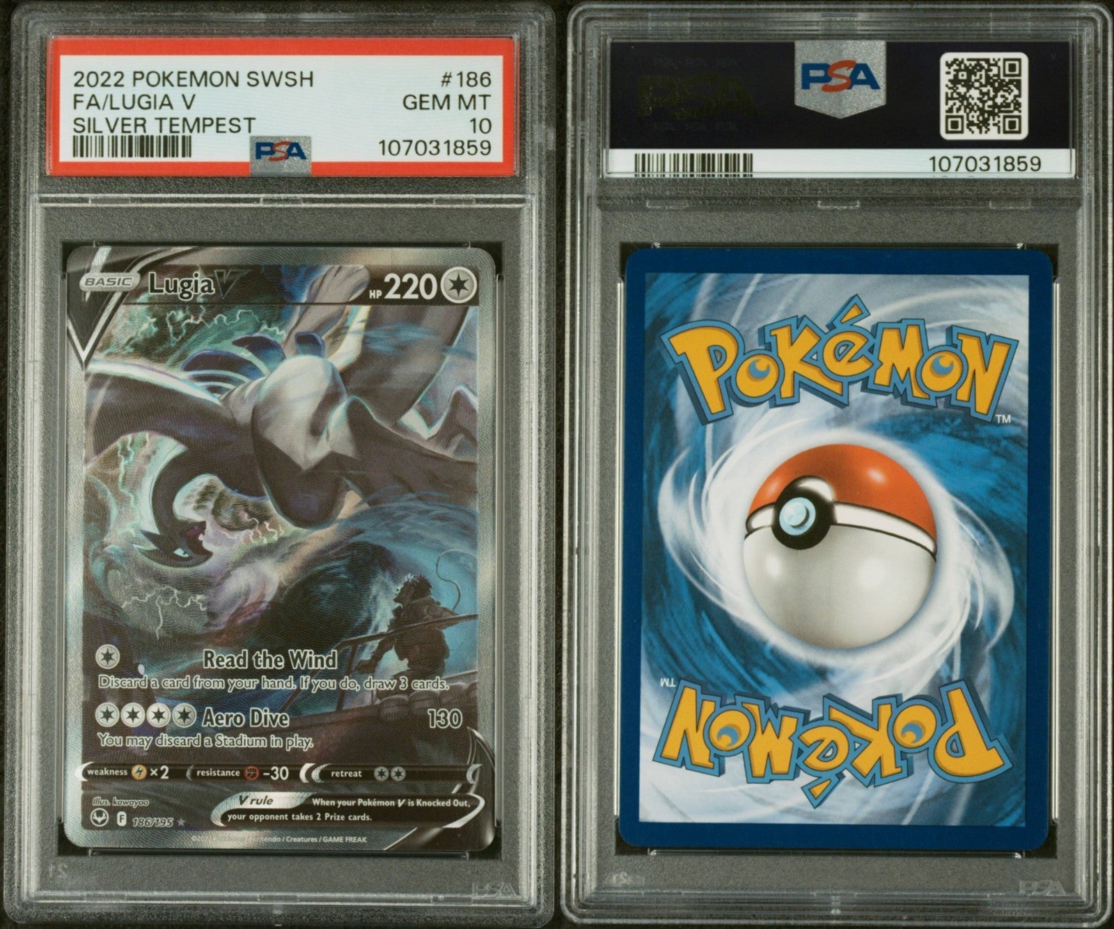 Pokemon Lugia V 186/195 PSA 10 Gem Mint SWSH Silver Tempest Alternate Full Art