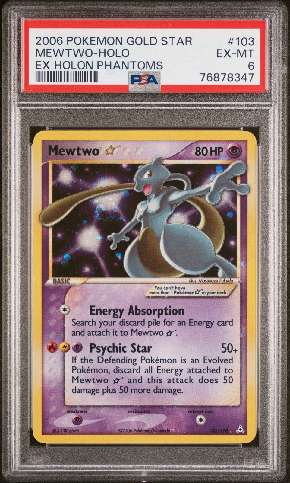 Pokemon Mewtwo Gold Star 103/110 PSA 6 EX-MT EX Holon Phantoms Holo 2006 SWIRL