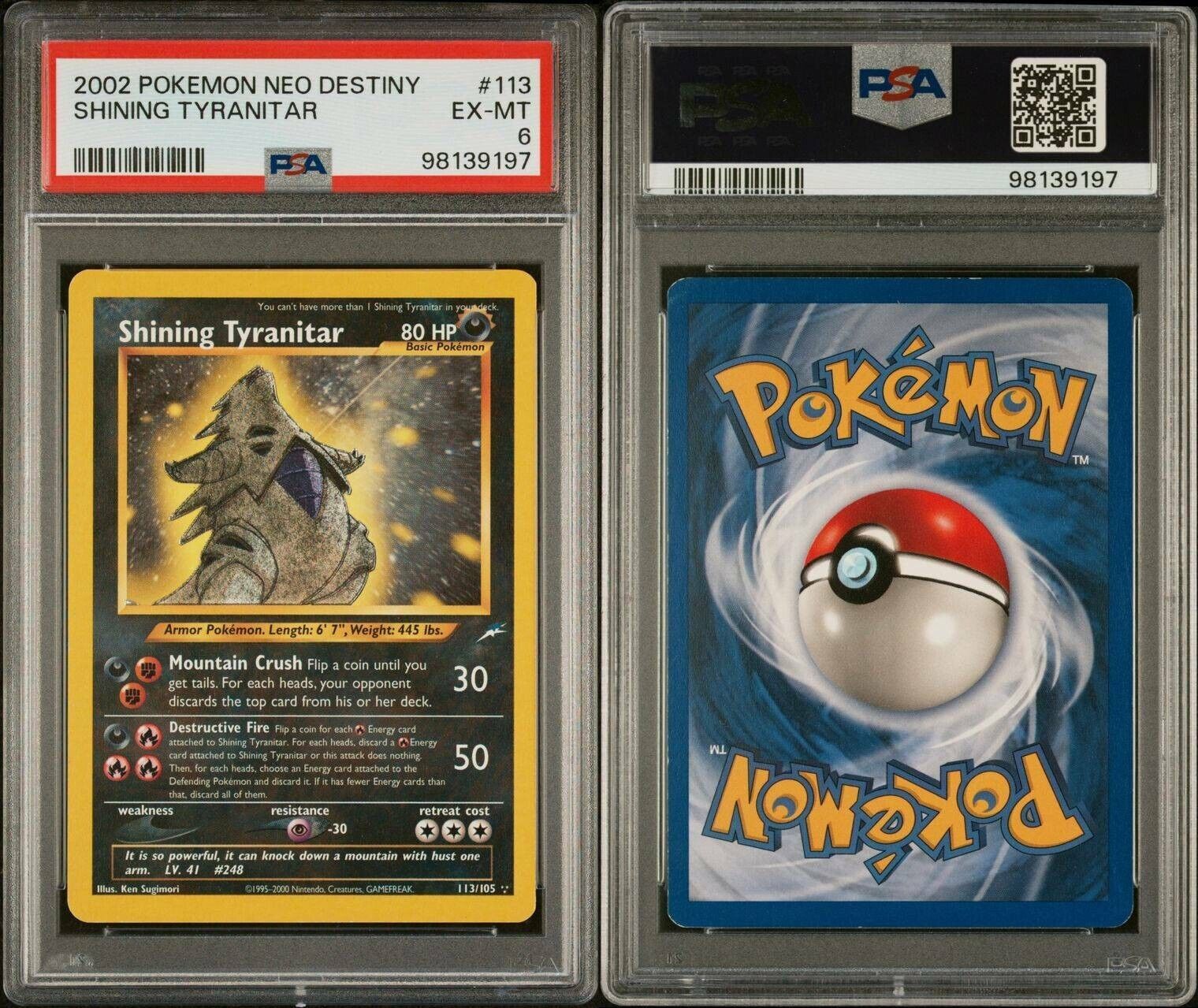 Pokemon Shining Tyranitar 113/105 PSA 6 EX-MT English Neo Destiny Shiny Holo
