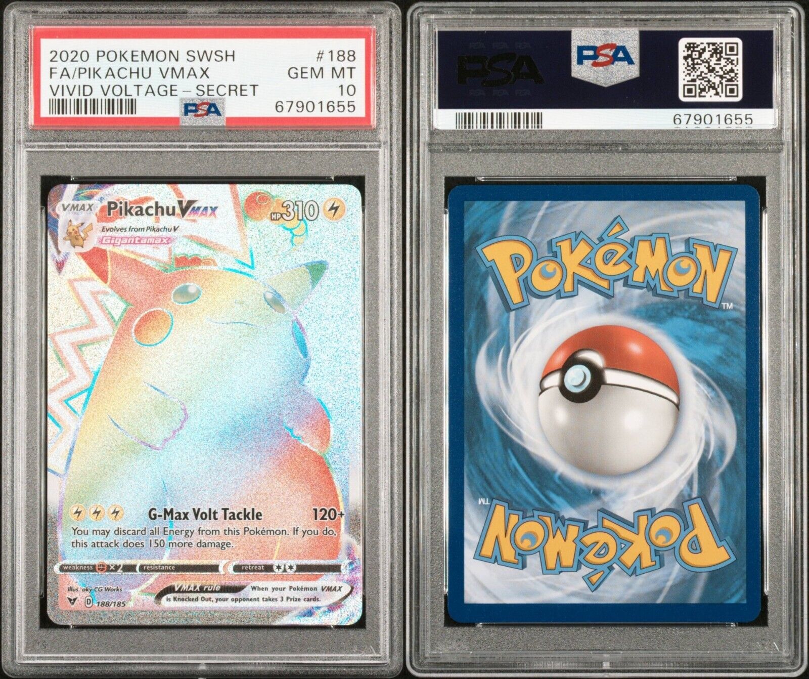 Pokemon Pikachu VMAX 188/185 PSA 10 Gem Mint SWSH Vivid Voltage Secret Rare FA
