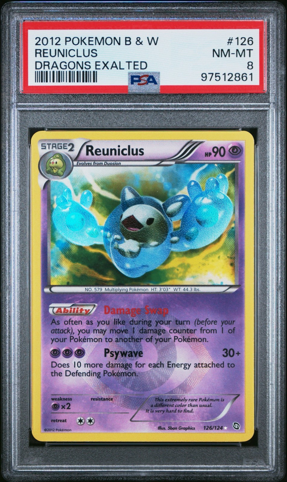 Pokemon Reuniclus 126/124 PSA 8 NM-MT BW Dragons Exalted Shiny Secret Rare 2012