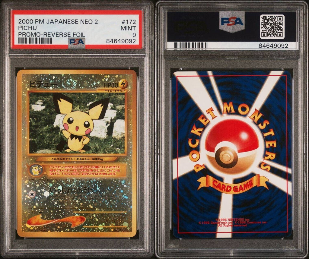 Pokemon Pichu No. 172 PSA 9 Mint Japanese Neo 2 Reverse Holo Promo 2000 SWIRL