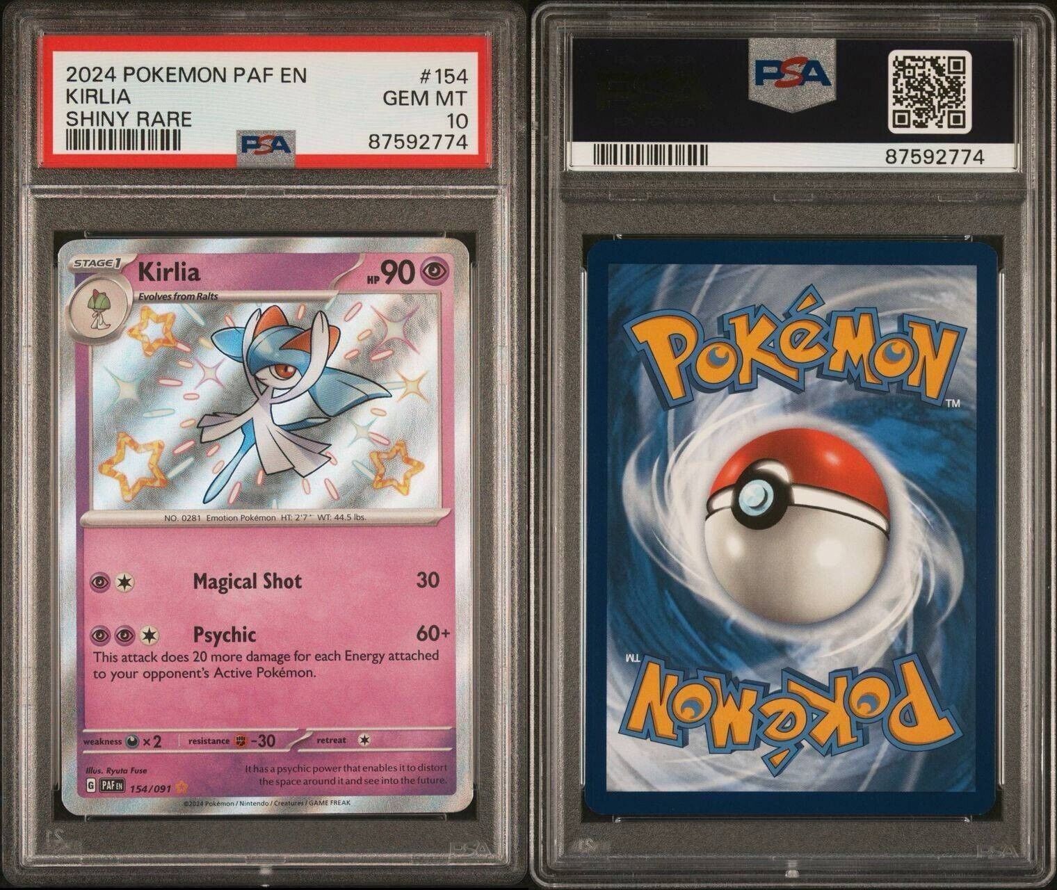 Pokemon Kirlia 154/091 PSA 10 Gem Mint Paldean Fates Shiny Holo Rare PAF EN