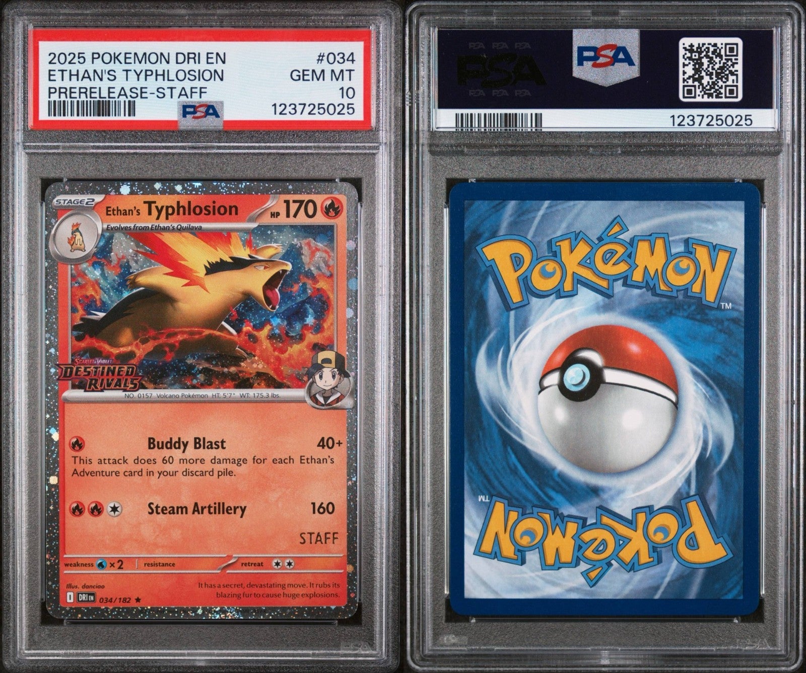 Pokemon Ethan's Typhlosion 034/182 PSA 10 Destined Rivals Prerelease-Staff Holo